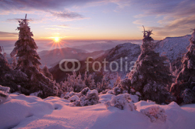 Naklejki beautiful winter mountain sunset in Romania