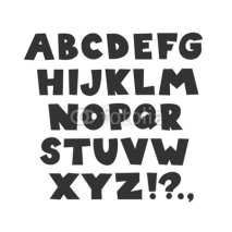 Naklejki Funny childish alphabet. Vector hand drawn cartoon doodle font illustration for kids.