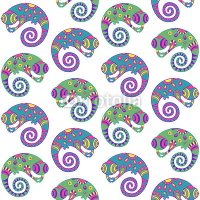 Seamless pattern with decorative ethnic style chameleon