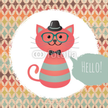 Vector Hipster Cat greeting card design illustration