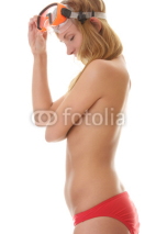 Fototapety Topless blond girl with diving mask