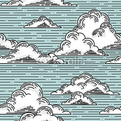 Clouds seamless pattern hand-drawn illustration.  Vector background