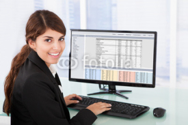Naklejki Confident Businesswoman Using Computer At Desk