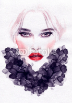 Fototapety Beautiful woman face. watercolor illustration