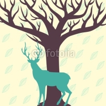 Fototapety Deer and tree vector illustration