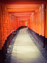 Naklejki Tunnel of red gate in Japanese shrine in Kyoto