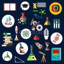 Science flat physics and chemistry icons