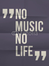 Fototapety "No music no life" quote on folded in eight paper background