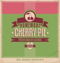 Fototapety Cherry pie vintage vector poster template