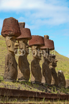 Moais in Anakena beach, Easter island (Chile)