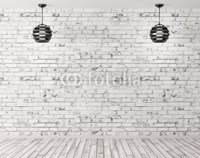 Two lamps against of brick wall interior background 3d render