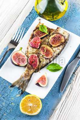 Dorado fish with lemon and figs, Mediterranean cuisine