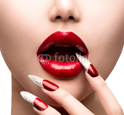 Fashion Model Girl Face. Makeup and Manicure