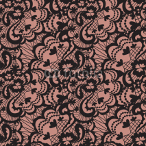 Naklejki Lace seamless pattern with flowers on beige background
