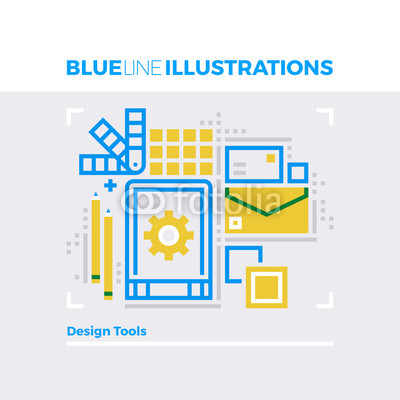 Design Tools Blue Line Illustration.