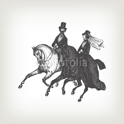 Engraving vintage noble horse riders.