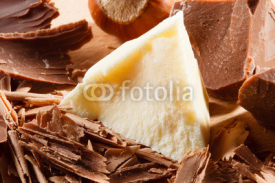 Naklejki White and milk chocolate. Curls and chunks. Macro