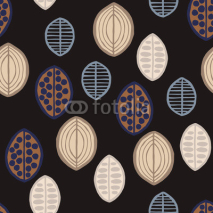 Seamless floral pattern with primitive leaves. Seamless floral pattern with primitive leaves. Tribal ethnic background, taupe tones on black background. Textile design.