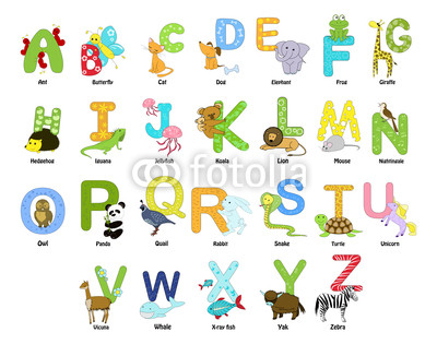 Animal themed alphabet from a to z