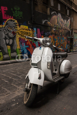 Vespa scooter parked in Hosier Lane, Melbourne