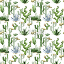 Fototapety Watercolor cactus seamless pattern. Hand drawn  illustration on white background.