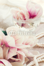 Naklejki magnolia flowers with pearls