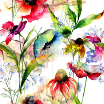 Fototapety Seamless pattern with stylized flowers