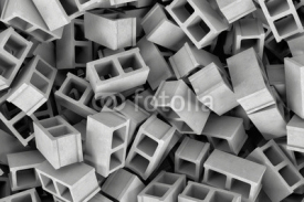 Fototapety Rendering huge amount of gray cinder blocks lying together in disorder, top view.