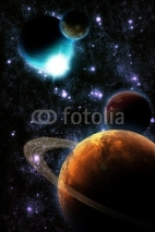 Naklejki Abstract planet with sun flare in deep space - star nebula again