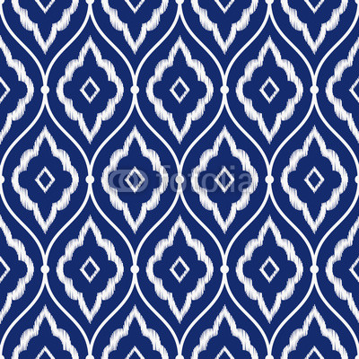 Seamless indigo blue and white vintage Persian ikat pattern