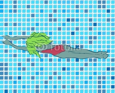 Vector Mosaic Tile, woman in blue water pool background