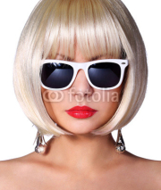 Fashion Blonde Model with Sunglasses. Glamorous young woman