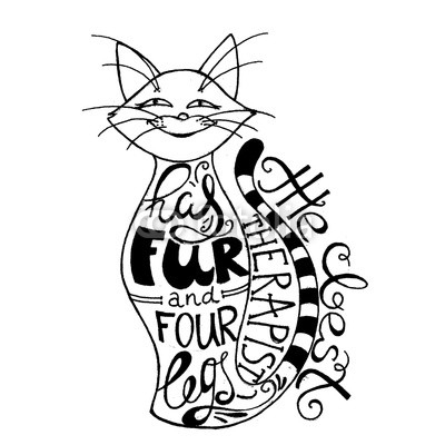 Hand drawn lettering with cat silhouette. Concept design for t-shirt, print, poster, card. Vector illustration