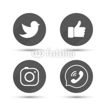 Flat designed vector icons of hipster photo camera, like hand symbol, thumbs up, messenger bird and telephone receiver for social media, interfaces, websites vector illustration