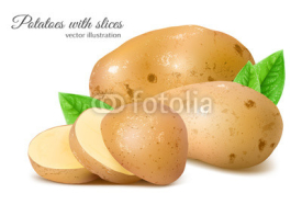 Potatoes with slices and leaves