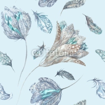 Obrazy i plakaty Feather Flowers Watercolor Pattern