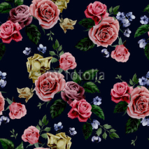 Fototapety Vector seamless floral pattern with roses on black background