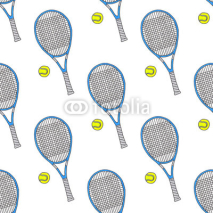 Fototapety Tennis racquets and balls. Seamless watercolor pattern with