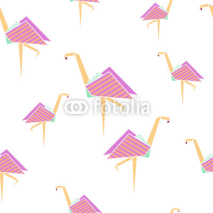 Fototapety Pink flamingo seamless pattern. Origami style. Vector illustration.