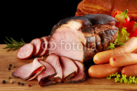 Fototapety smoked meat and sausages