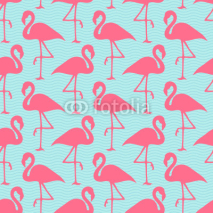 Naklejki Seamless Pattern Flamingos Pink Waves