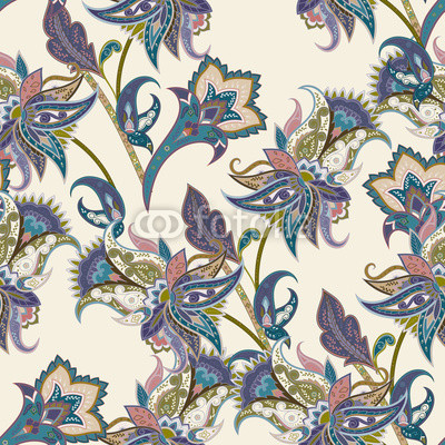 Vintage floral and paisley seamless pattern, oriental background