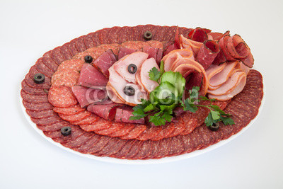 party platter of salami, meat delicatessen