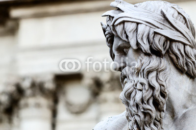 Detail of Zeus in Piazza Navona fountain, Rome Italy