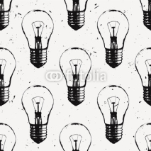 Fototapety Vector grunge seamless pattern with light bulbs. Modern hipster sketch style. Idea and creative thinking concept.