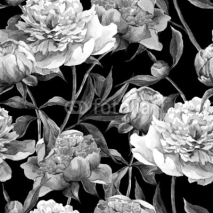 Seamless monochrome background with peonies