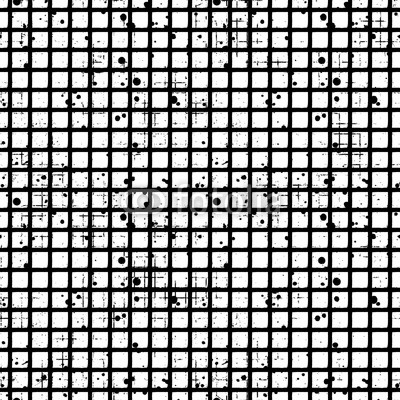 Seamless vector checkered pattern. Creative geometric black and white background with squares. Grunge texture with attrition, cracks and ambrosia. Old style vintage design. Graphic illustration.