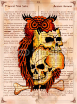 Vintge style grungy skull print retro background