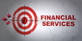 Currency concept: target and Financial Services on wall background