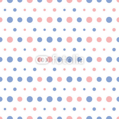 Vector pattern of big and small colorful pink and blue polka dots on white background. Seamless polka dots background for scrapbooking, textile and web